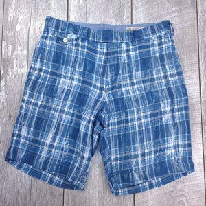 Polo Ralph Lauren Mens Indian Madras Linen Shorts Size 30 Blue Plaid Bermuda